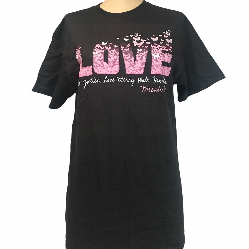 Simply Blessed Womens T-Shirt Butterfly Love - Micah 6:8 Size Medium